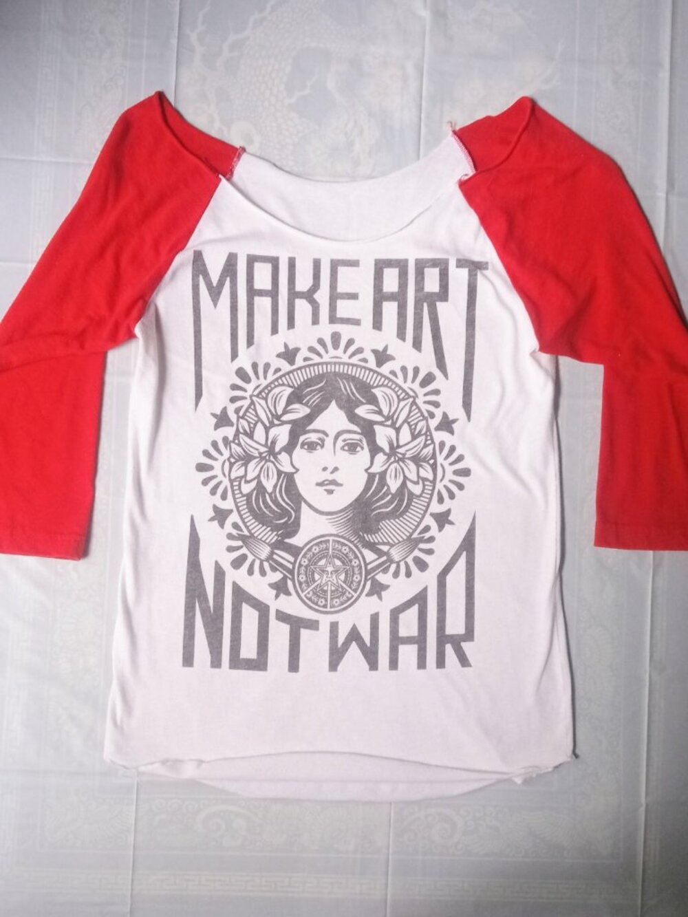 Obey Make Art Not War 3/4 Sleeve Graphic Tee | Raw Cut M